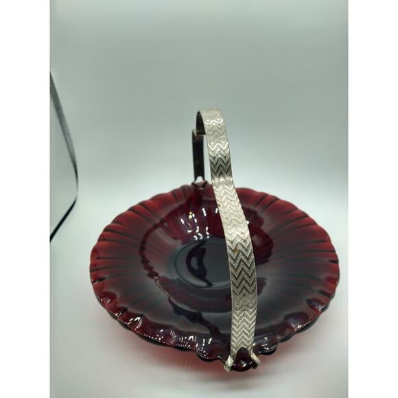 1940s Anchor Hocking Ruby Red Old Cafe Candy Dish w/ Metal Handle - Picture 5 of 13